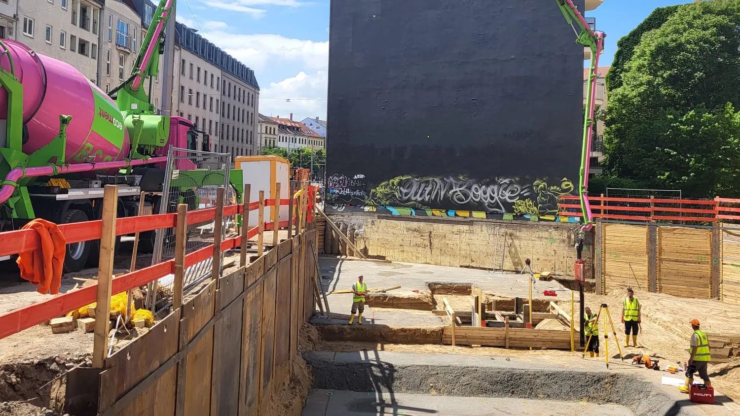 Baustelle an der Straßenbahnstrecke