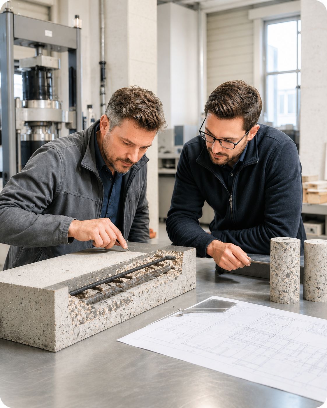 Betonprüfung im ecoment-Labor – Untersuchung mineralischer Bindemittel.